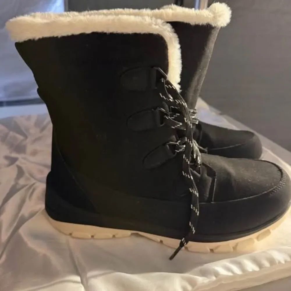 New Women's Black Winter Boots Faux Fur - Picture 4 of 6